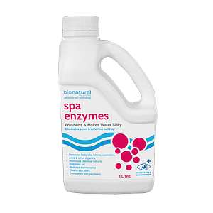Naturally clean spas. Eliminates body oils, cosmetics, urine & other organic material, leaving spas clean and crystal clear. Spa Enzymes 1 litre