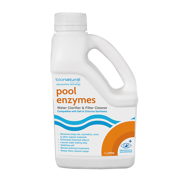 Natural Pool & Filter Cleaner suitable for above & below ground pools, Pool Enzymes eliminates organic material reduce the need for chemicals. Pool Enzymes 1 litre